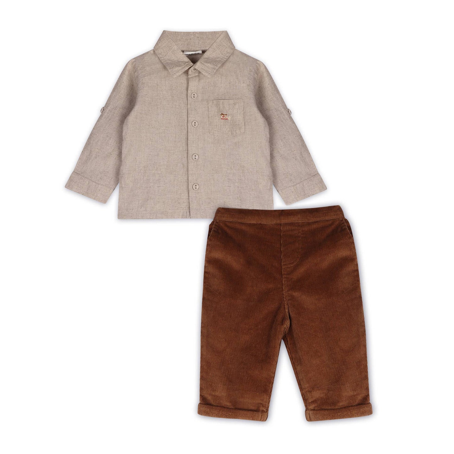 Positano Linen Baby Shirt & Corduroy Pants (Organic): Natural / Brown / 12-18M