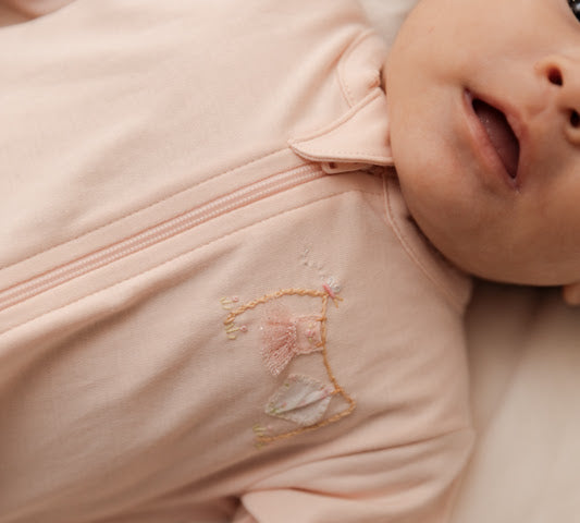 Pima Embroidered Footless Sleeper in Pink Clothesline