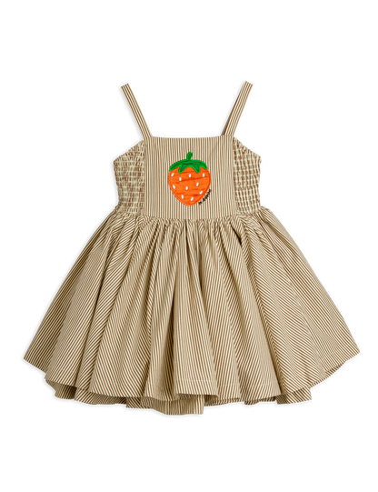 Poplin Strawberry Smock Dress: Brown