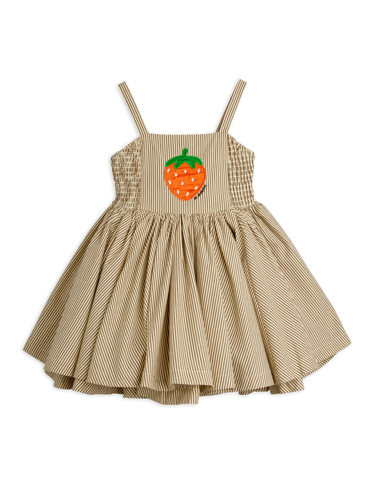 Poplin Strawberry Smock Dress: Brown