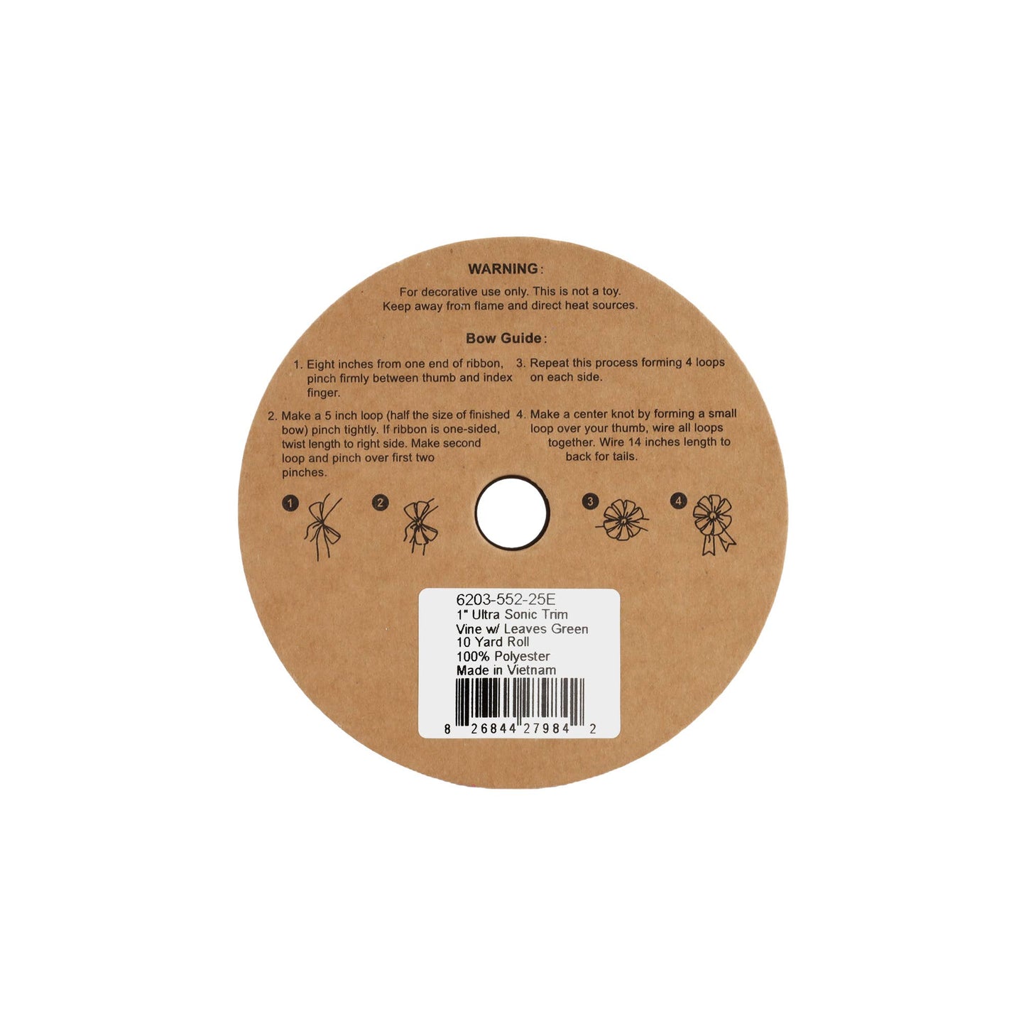 1" Ultra Sonic Trim | Vine w/ Leaves Green | 10 Yard Roll