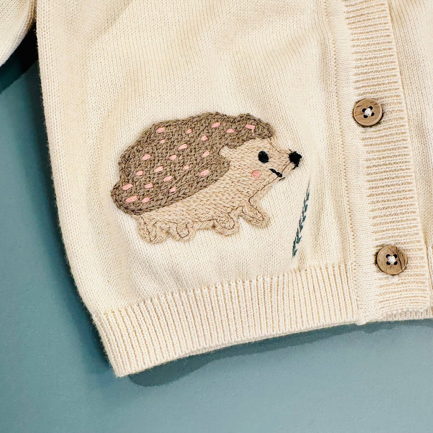 Woodland Animal Jacquard Baby Button Cardigan Organic Cotton: Natural / 12-18M