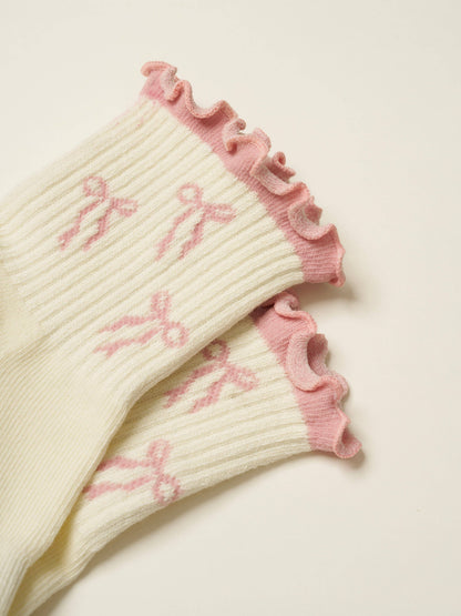🎀 Bow Ruffle Grip Sock [Soft Pink], Pilates Socks