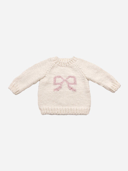 Bow Sweater White Pink Baby Kid Girl Pullover Apparel: XS; 6-12M