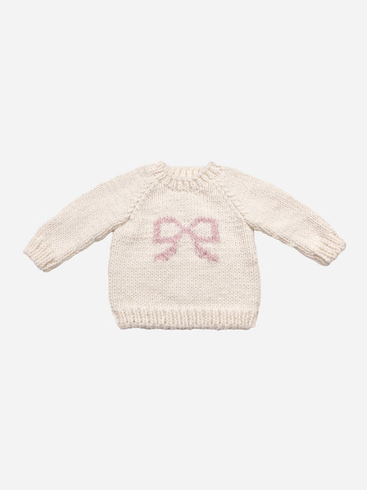 Bow Sweater White Pink Baby Kid Girl Pullover Apparel: XS; 6-12M