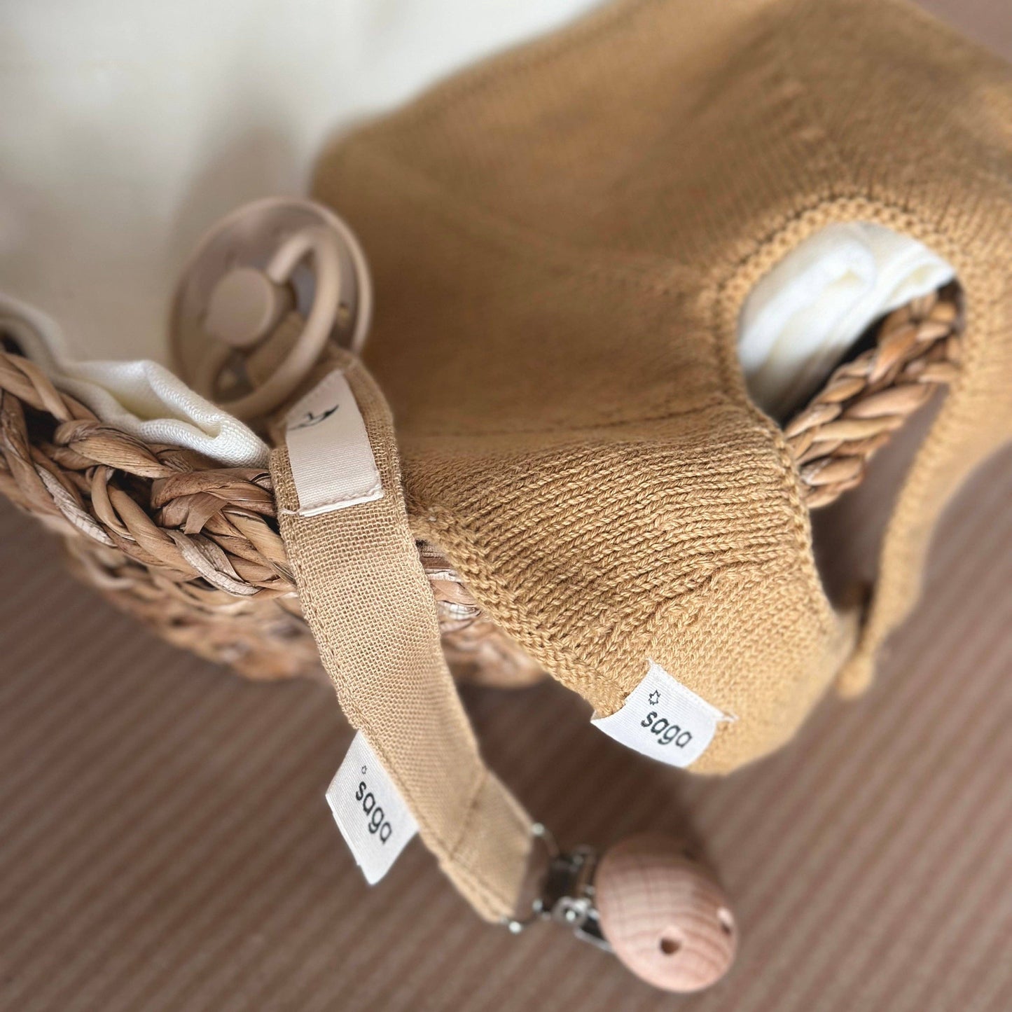 Knitted Baby Bib - Organic Cotton - Honey - Adjustable