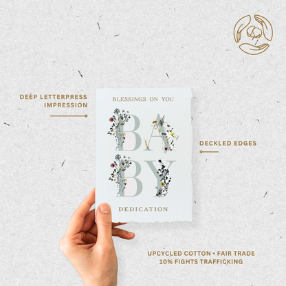 Blessings on Your Baby Dedication | Christian Greeting Card: Flat A2 Greeting Card. Blank on Back.
