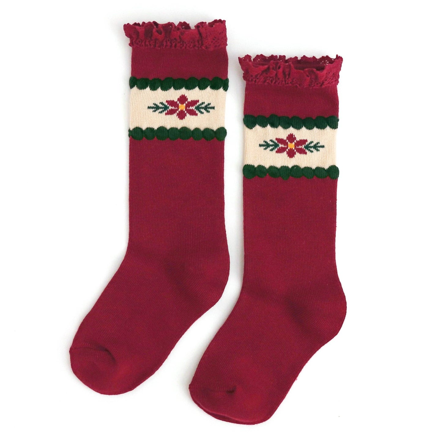 Poinsettia Lace Top Knee High Socks: 6-18 MONTHS