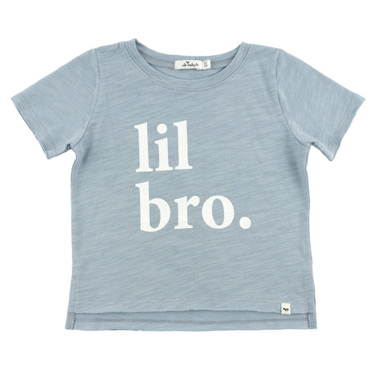 "lil bro." Cotton Slub Raw Edge Tee white ink