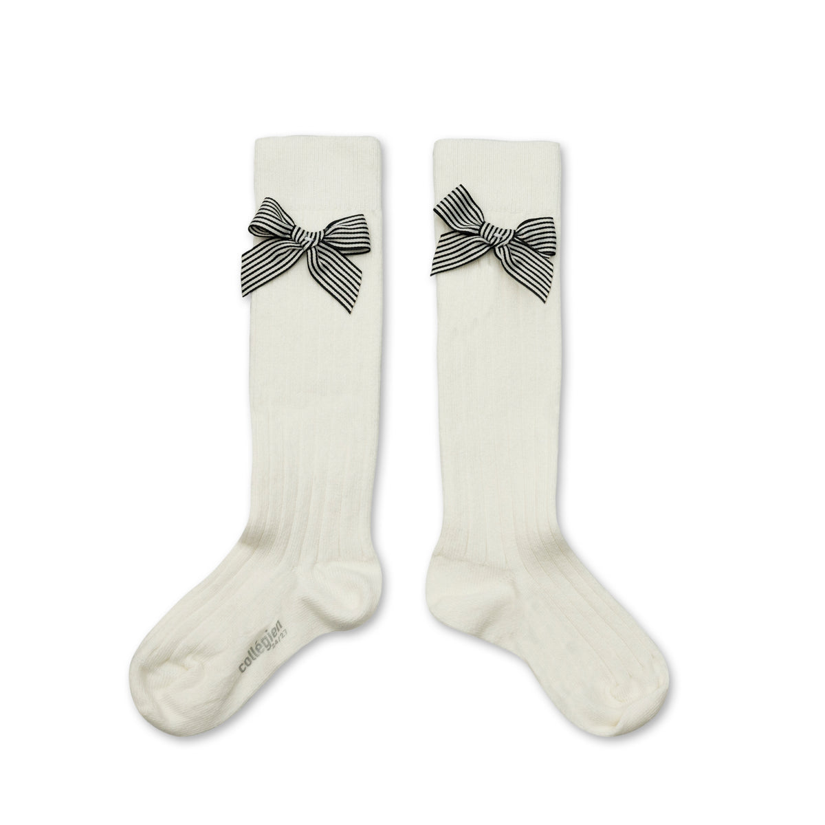 Collegien Marinette - Ribbed Knee-high Socks with Striped Bow