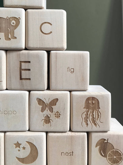 English Alphabet Block Set of Cubes for Children Wooden Toys