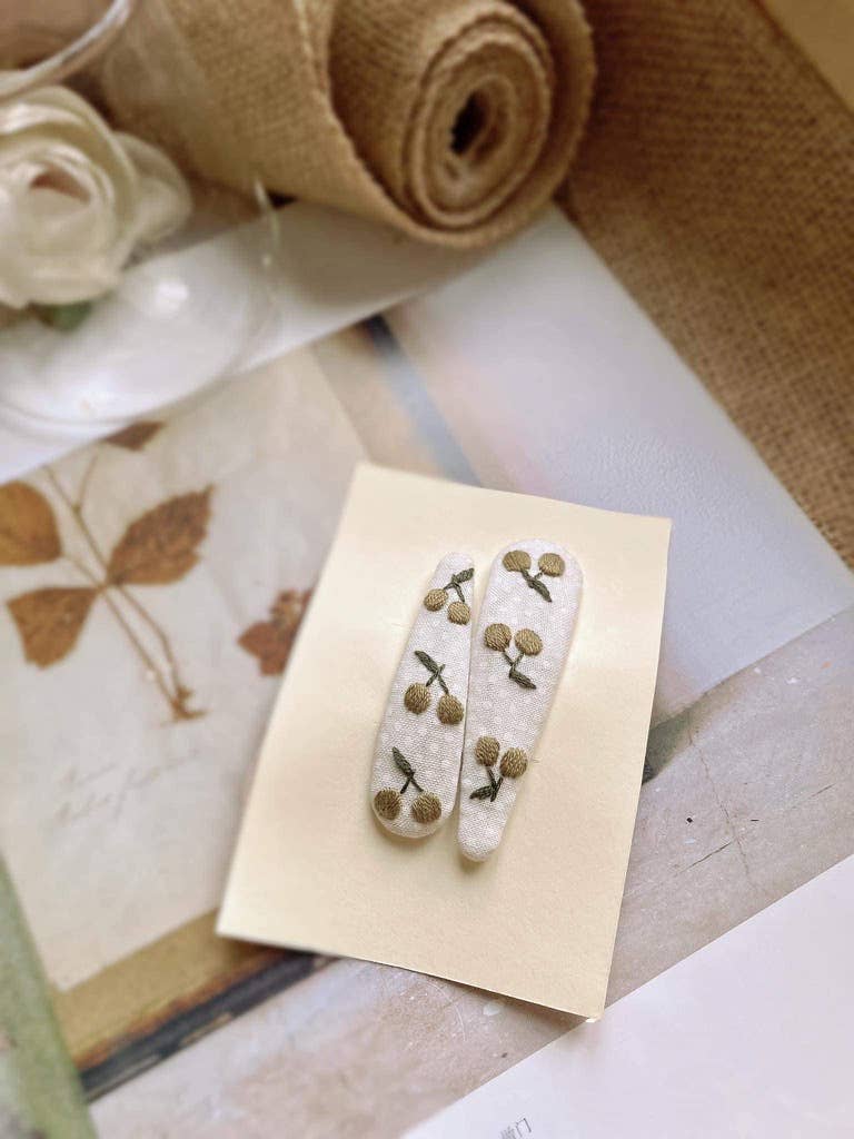 3D Floral Embroidered Hair Barrette, Kylie Collection: 3. Cherry