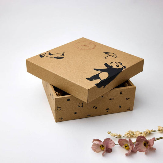 Embroidered Box -  Blueberry on Khaki