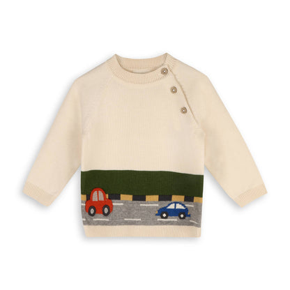 Cars Jacquard Knit Baby Raglan Sweater (Organic Cotton): Natural