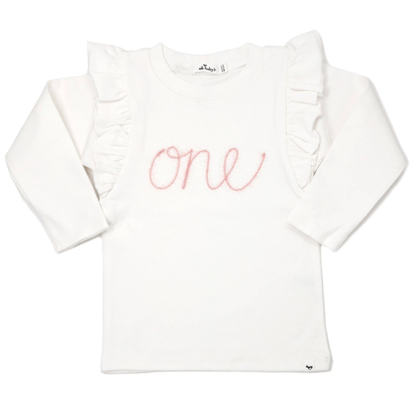 "one" Pink Eyelash Millie LS Tee: Cream / 12-18 mo