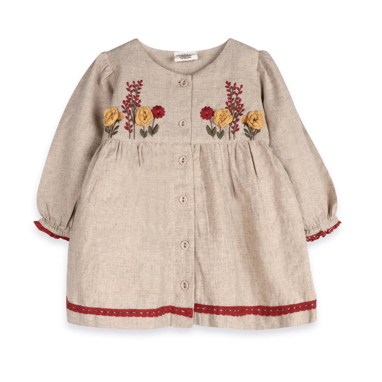 Ravello Embroidered Baby Dress & Bloomer (Linen Blend): Natural / 18-24M
