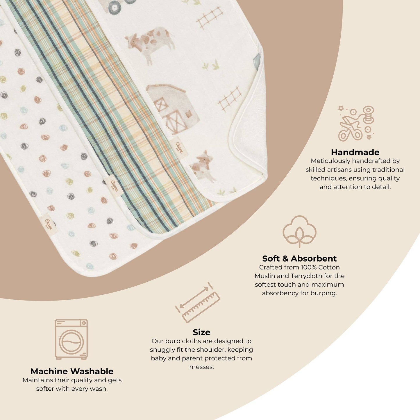 Charlie 3-pc. Farmhouse Tractor Burp Cloth Set