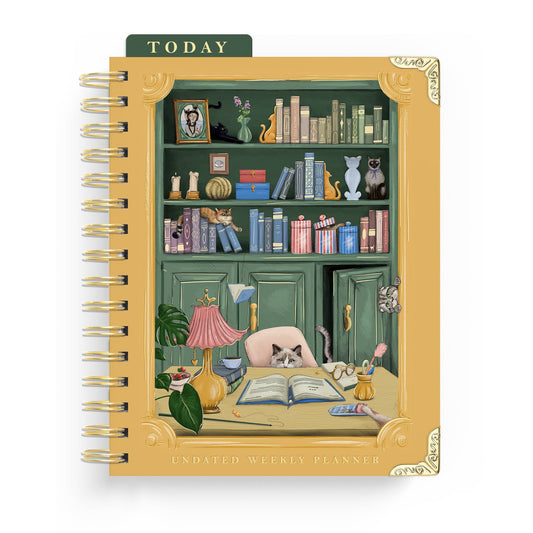 Cat Library Undated Weekly Medium Spiral Planner