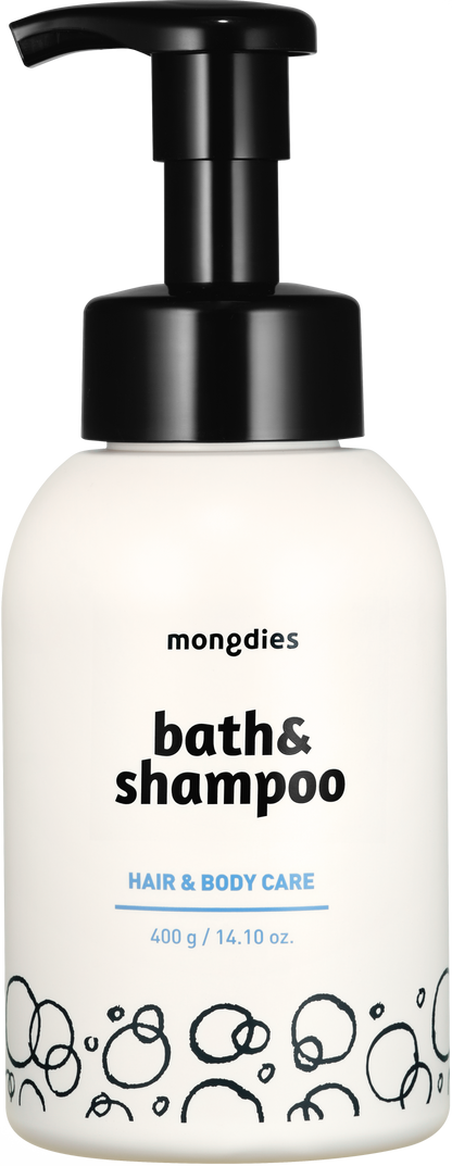 Mongdies Foaming Bath & Shampoo 400g | One-Pump Foam | Zero Rubbing | Tear-Free
