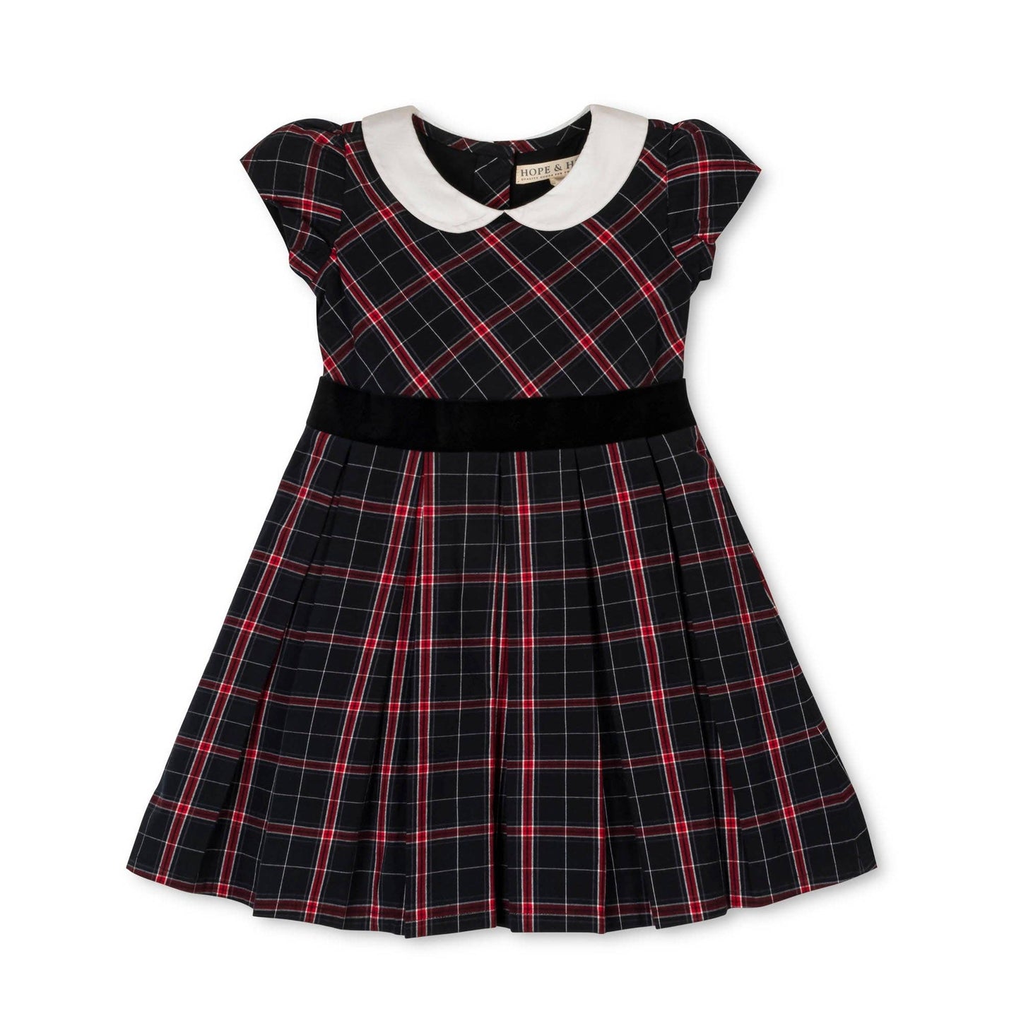 Organic Peter Pan Collar Poplin Dress: Black Ballet Plaid / 3