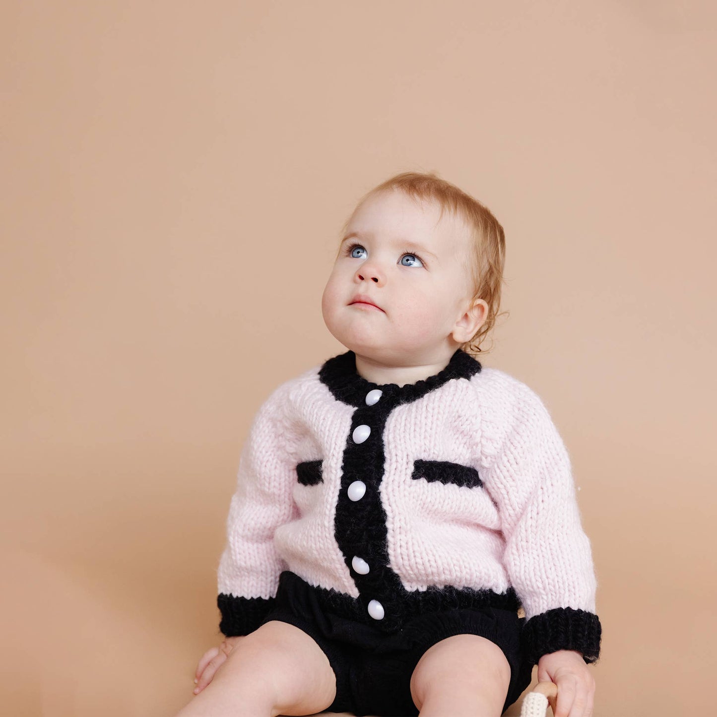 Coco Cardigan, Baby Pink/Black | Kids Pearl Sweater: M; 2-3Y