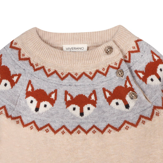 Fox Jacquard Fair Isle Sweater Knit Baby Pullover (Organic): Oatmeal Heather / 18-24M
