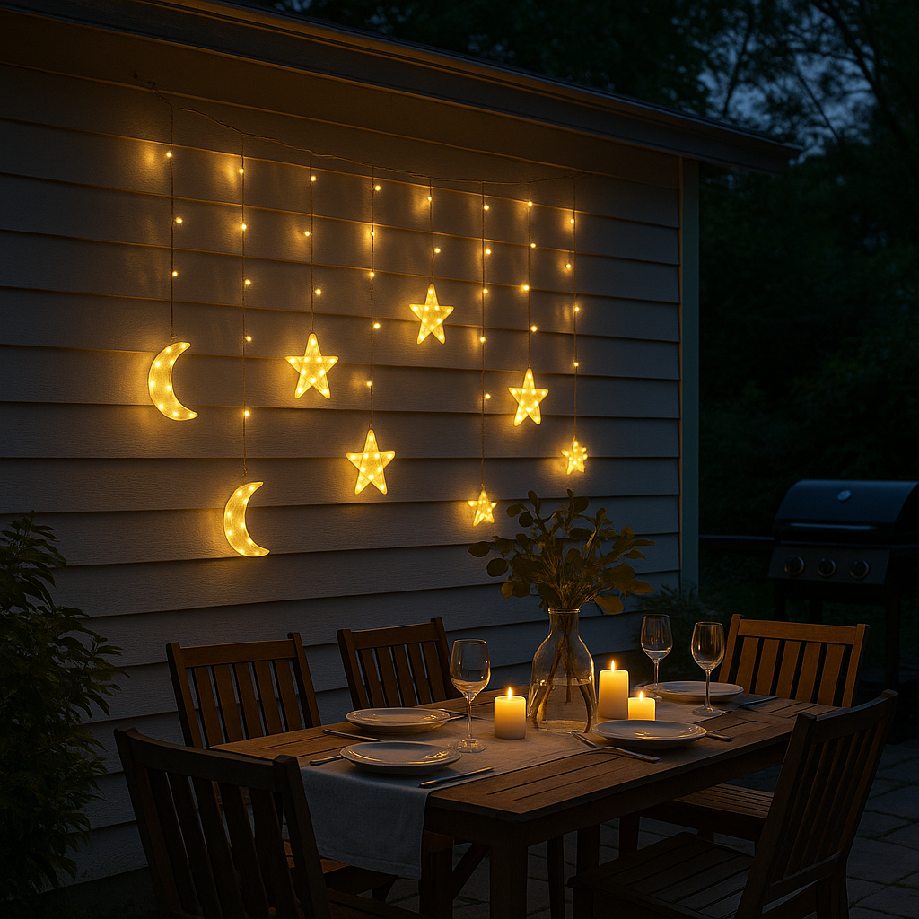 11.5ft Solar Moon Star String Light Warm Color Curtain Garde