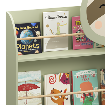 Kids Sloth Bookshelf, Book Rack, Table Chair Set, Sage Green