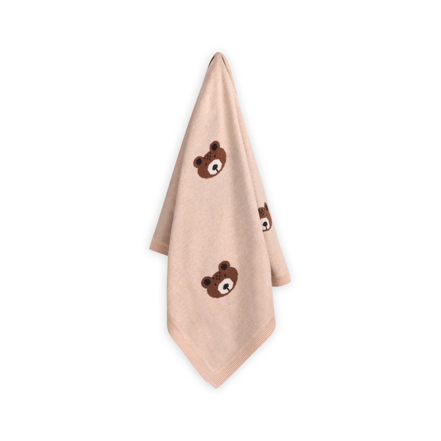 Brown Bear - Organic Cotton Jacquard Knit Baby Blanket: Oatmeal Heather / One Size