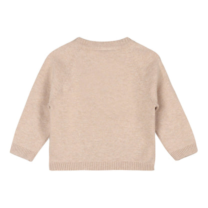 Animal Train Applique Sweater Knit Baby Pullover Organic: Oatmeal Heather / 12-18M