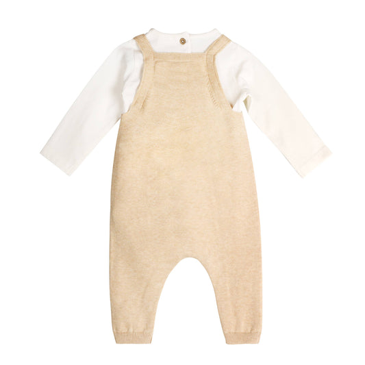 Excavator Truck Embroidered Baby Overall Set -Organic Cotton: Oat Heather