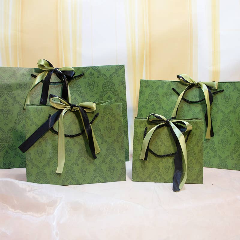 Vintage Pattern Black Green Bow Tie Paper Gift Bag w/ tissue: Small