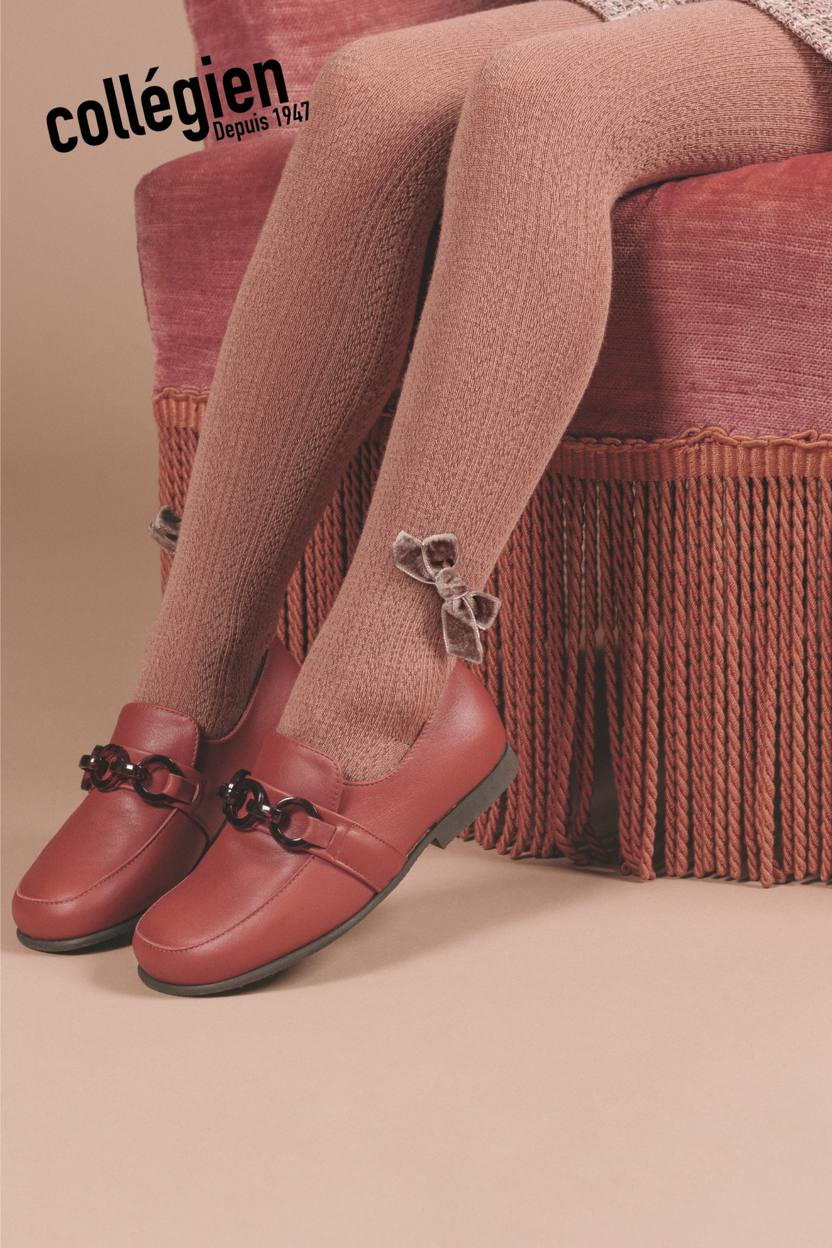 Quitterie - Pointelle Merino Wool Tights with Velvet Bow