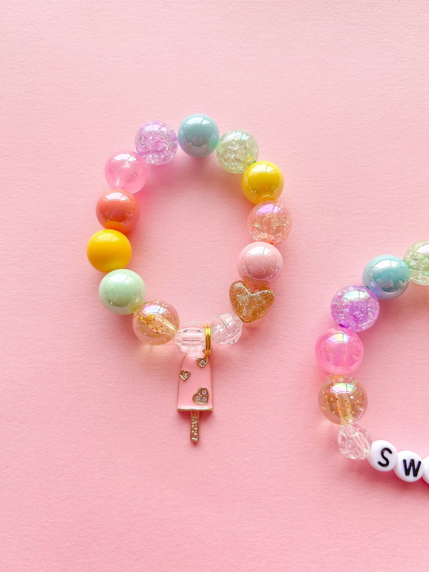 Valentine Pink Ice Pop Kids Charm Bracelet