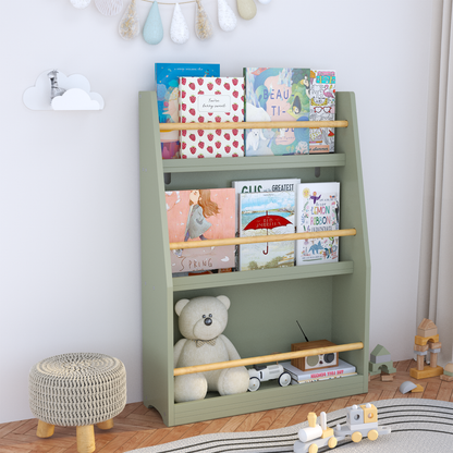 Kids Sloth Bookshelf, Book Rack, Table Chair Set, Sage Green