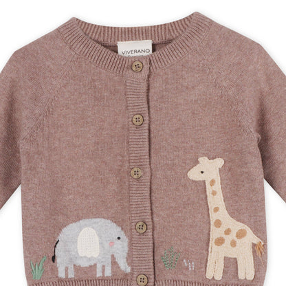Giraffe Elephant Baby Cardigan Sweater (Organic) - Cafe Latte
