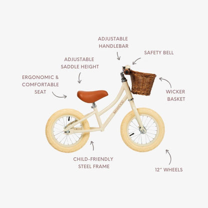 BANWOOD BALANCE BIKE 12" FIRST GO VINTAGE - CREAM