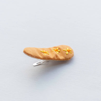 Triangle Embroidered Floral Snap Hair Clips | Yellow