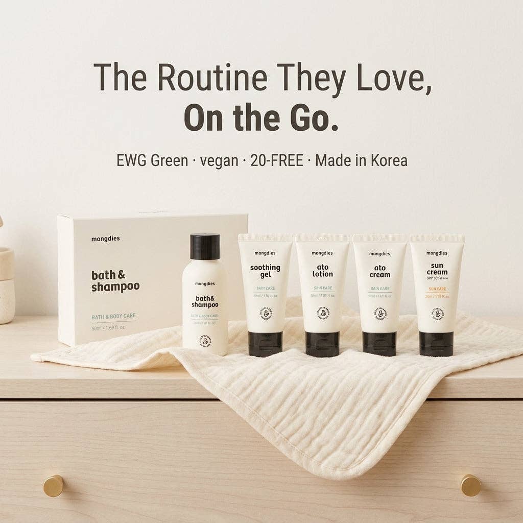 Mongdies Travel Kit 170ml | Mini Baby Skincare Set for On-the-Go | EWG Green