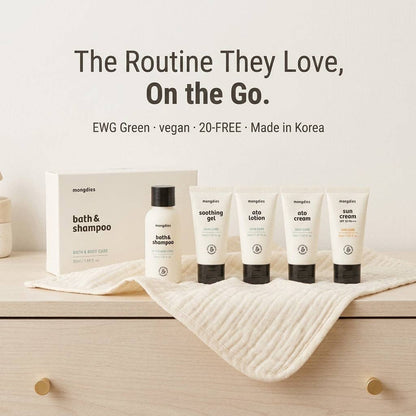 Mongdies Travel Kit 170ml | Mini Baby Skincare Set for On-the-Go | EWG Green