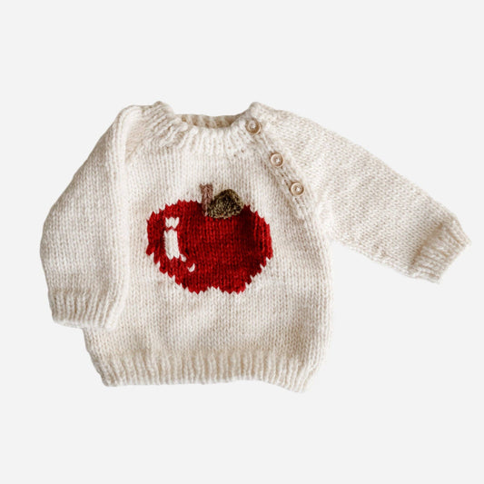 3D Apple Pullover Sweater Baby Kid Back to School Fall: Cream / S 12-24m