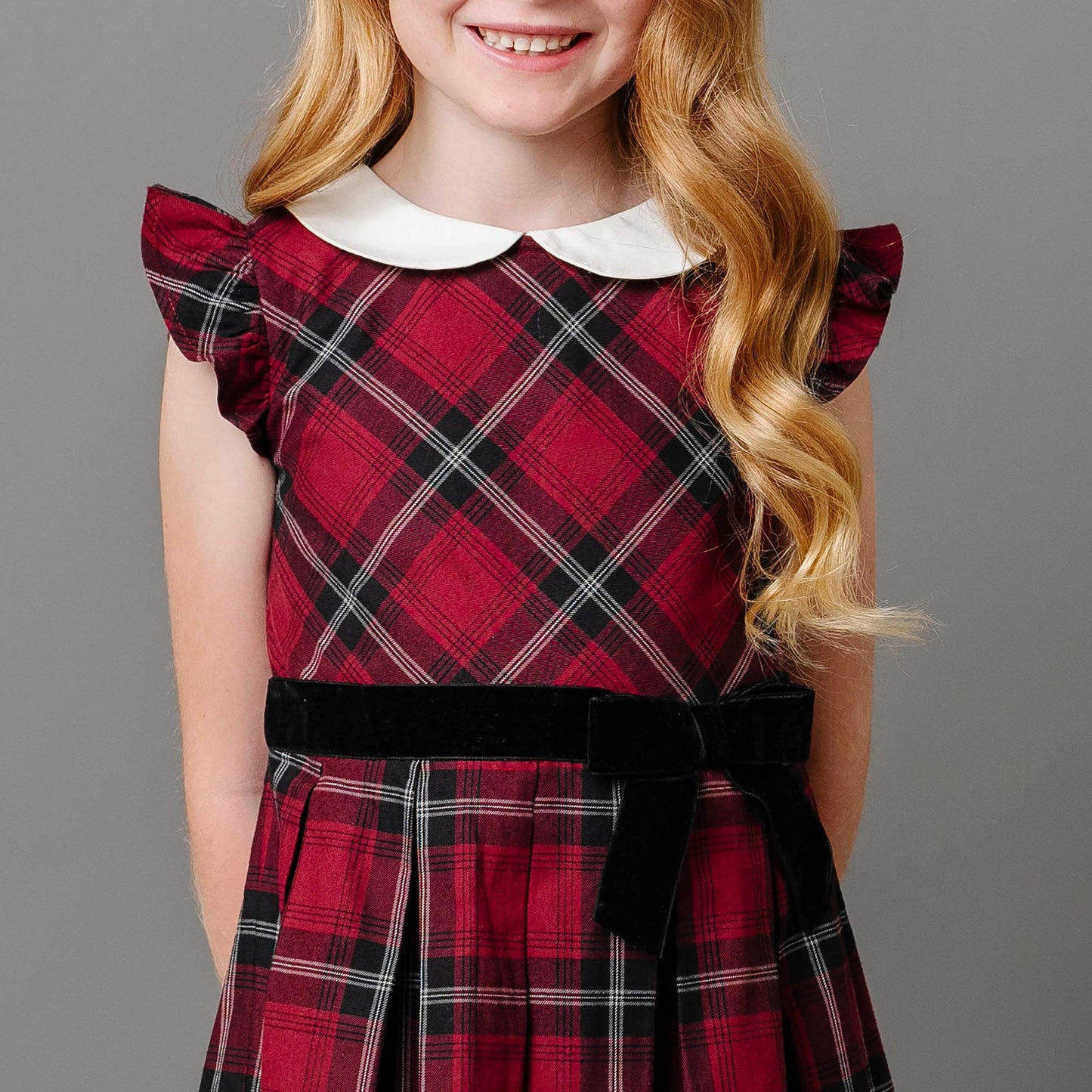Organic Peter Pan Collar Party Dress: Oxblood City Plaid / 2T