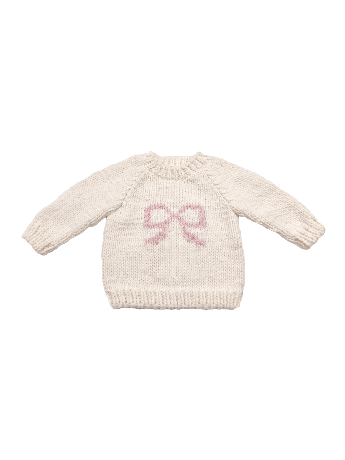 Bow Sweater White Pink Baby Kid Girl Pullover Apparel: XS; 6-12M