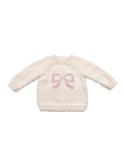 Bow Sweater White Pink Baby Kid Girl Pullover Apparel: XS; 6-12M