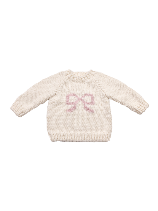 Bow Sweater White Pink Baby Kid Girl Pullover Apparel: XS; 6-12M