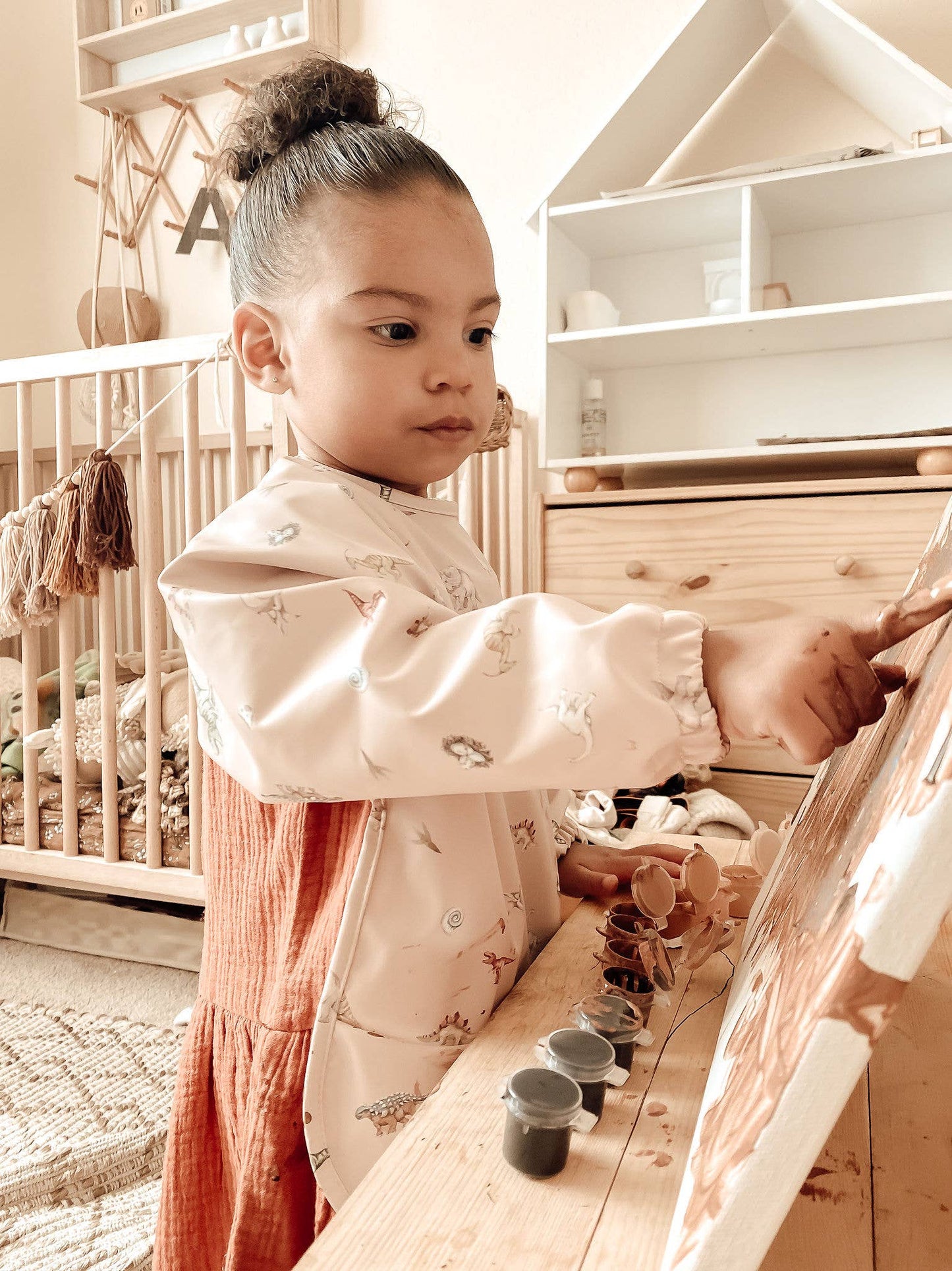 Smock Bib (2-pc) Long & Short Sleeve Set (Dino-Mint)