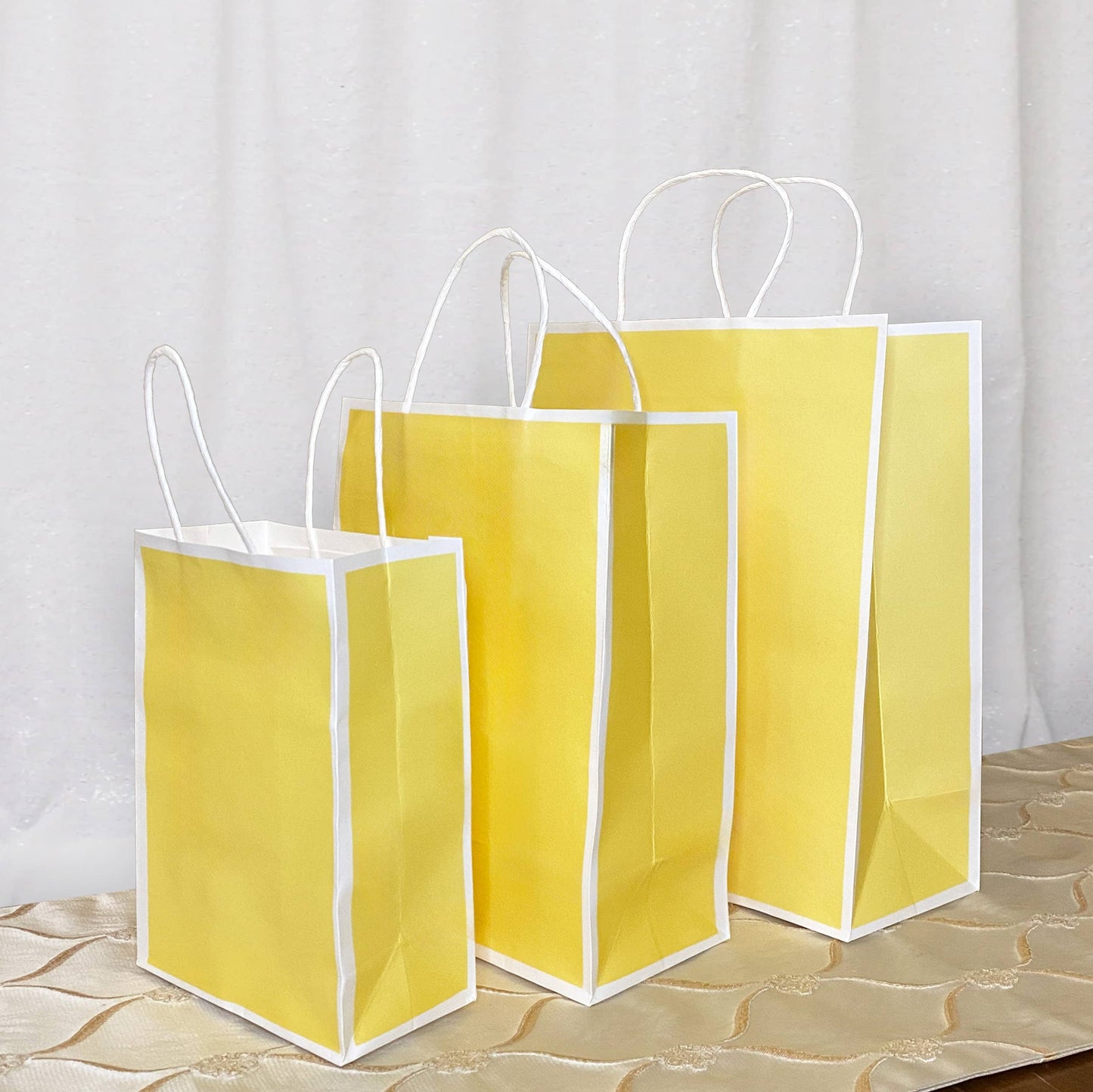 25 pc, 4 size Light yellow white border kraft paper gift bag: Small