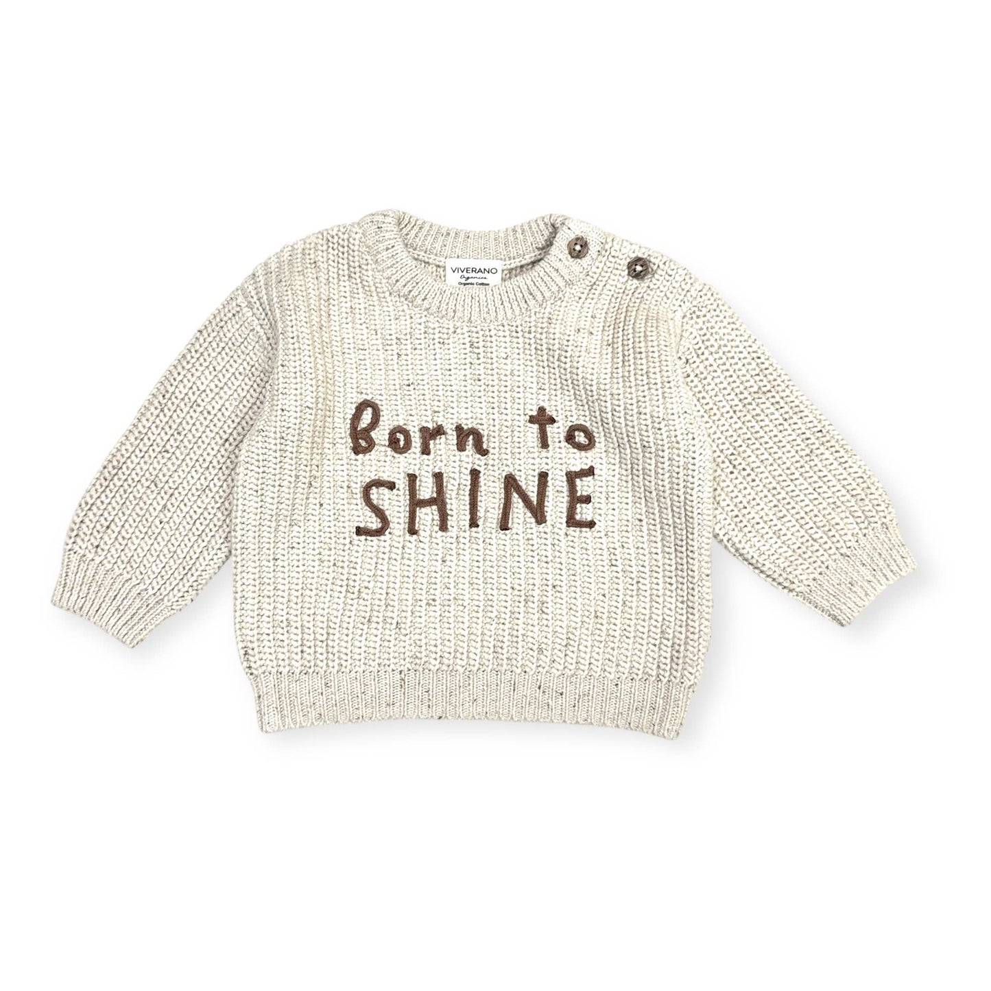 BORN TO SHINE Chunky Knit Slouchy Baby Pullover Sweater: Speckled Linen / 3-6M