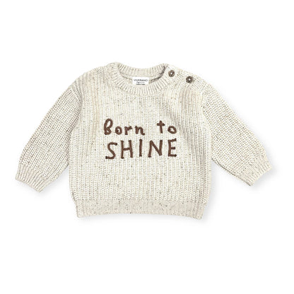 BORN TO SHINE Chunky Knit Slouchy Baby Pullover Sweater: Speckled Linen