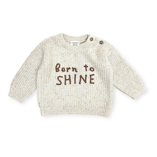 BORN TO SHINE Chunky Knit Slouchy Baby Pullover Sweater: Speckled Linen / 3-6M